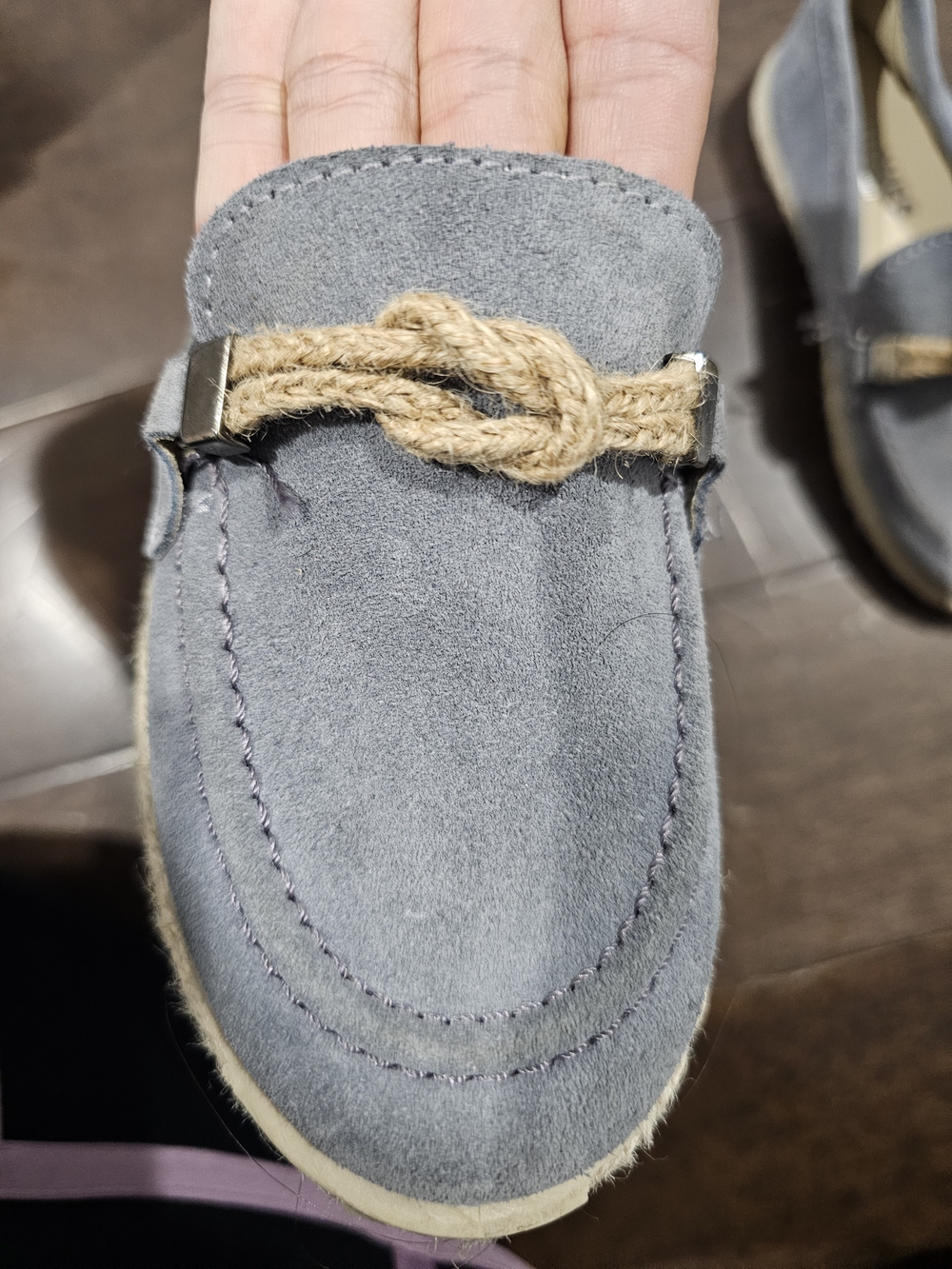 Boys Light Blue Suede Loafers with Rope Accent - Picture 2 of 3